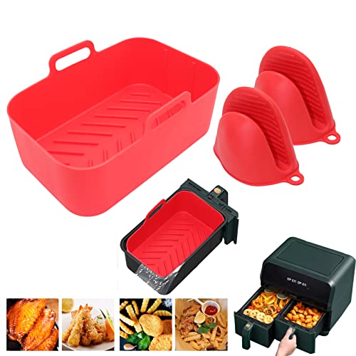 STHCHUN Air Fryer Silicone Liner – Ninja Air Fryers Oven Accessories with Oven Mitts, 8 Inch Kitchen Reusable Air Fryer Silicone Pot for 5 to 8Qt (Red)