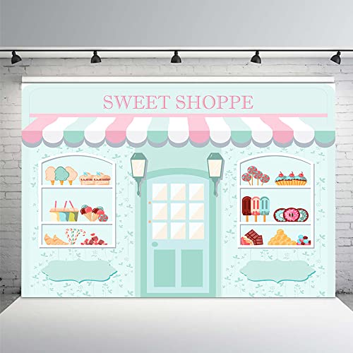 MEHOFOND 10x7ft Sweet Shoppe Backdrop Dessert Parlor for Girl Birthday Photography Background Kids Party Banner Baby Shower Donut Ice Cream Cake Table Decor Photoshoot Studio Props