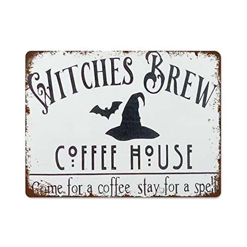 NAMEY Witches Brew Coffee House Mini Wood Sign for Tiered Trays，Halloween Coffee Bar Home Decor Best Vintage Fun Home Decor Tin Signs, Vintage Metal Signs, Perfect for Bar Posters 12 x 16 Inch