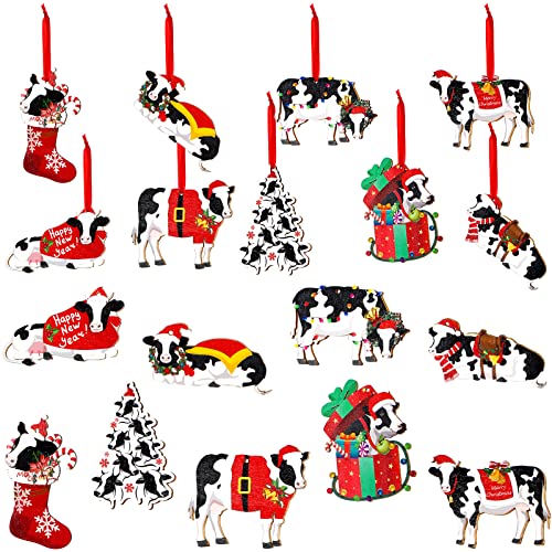 36 Pieces Wood Christmas Cow Ornament Hanging Christmas Cow Decorations Cute Cow Decor for Christmas Tree Door Farmhouse Xmas Party Favor