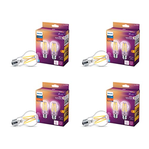 Philips LED Flicker-Free Dimmable A19 Light Bulb, EyeComfort Technology, 800 Lumen, Soft White (2200-2700K), 8W=60W, E26 Base, Ultra Definition, Indoor, Title 20 Certified, (573477) 8-Pack
