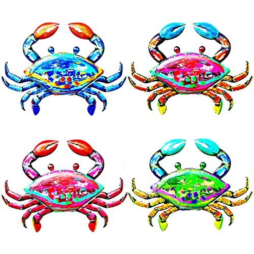 Cruis Cuka Metal Wall Decor Cute Crab Yard Art Garden Decor for Outside Wall Sculptures Hanging Ornaments 9.8×7.3×0.2 inch – Set of 4