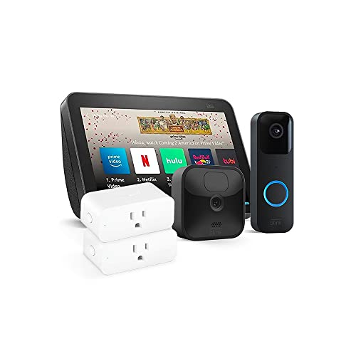 Smart Home Bundle – Echo Show 8 + Blink Video Doorbell + Blink Outdoor 1-Cam System + 2 Smart Plugs