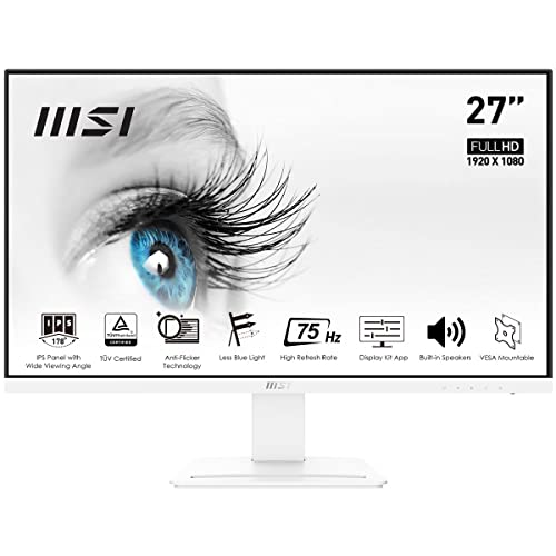 MSI Pro MP273W, 27″, 1920 x 1080 (FHD), IPS, 75Hz, TUV Certified Eyesight Protection, 5ms, HDMI, 1 (v1.2a), Tilt