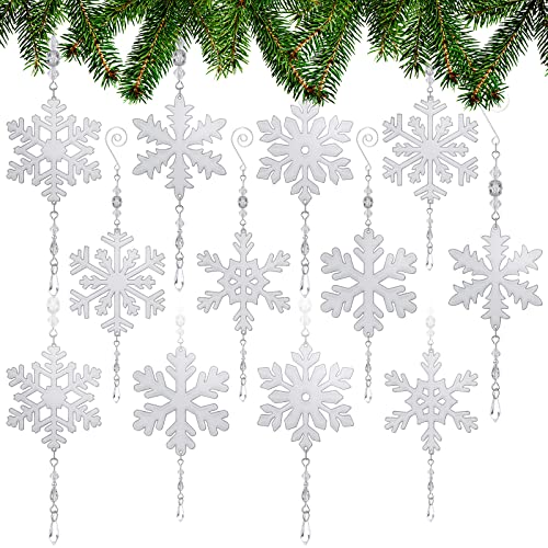 12 Pcs Silver Snowflakes Ornaments Metal Hanging Snowflakes Christmas Ornaments for Christmas Tree Decoration Crafts Farmhouse Christmas Decorative Hanging Decor