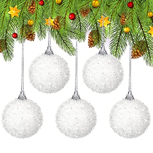 10 Pieces 2 Inch Christmas Ball Ornament White Christmas Decorations Glitter Christmas Tree Ornaments Hanging Xmas Tree Ball Ornaments for Home Wedding Holiday Party Tabletop Decor