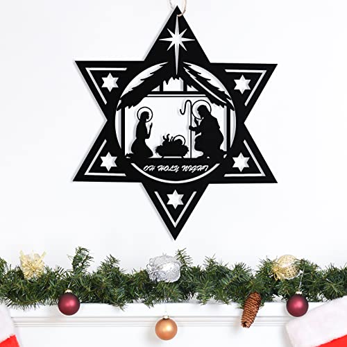 WINUSD Metal Nativity Sign Wall Art, 2022 Metal Nativity Scene Wall Sculpture Religious Wall Decor for Christmas Home Living Room Kitchen Indoor and Outdoor Wall Decoration(Six-pointed Star 11 Inch )