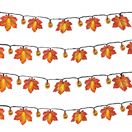Thanksgiving Halloween Decorations Lighted 3m 30 lights Decor Autumn Pumpkin Maple Leaves LED Fall