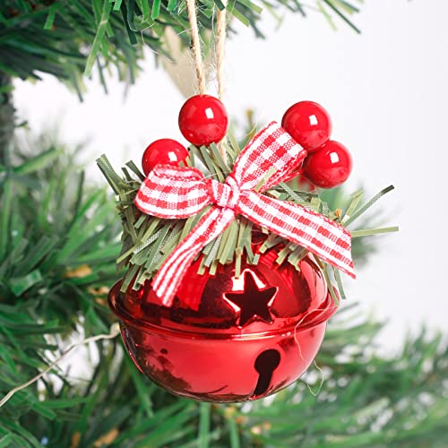 Christmas Decorations Bell, Pine Needle Berry Bows, 18 Pcs, 5 cm Diameter, Bells to Hang on Christmas Tree (Red)