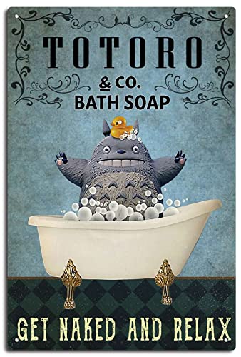 Luoboken Funny Retro Tin Signs Totoro Bath Signs, My Neighbor Totoro Signs, Bathroom Wall Art, Funny Bathroom Signs, Funny Totoro Bathroom Decor Vintage Tin Signs for Home 8X12inch-Tin Sign