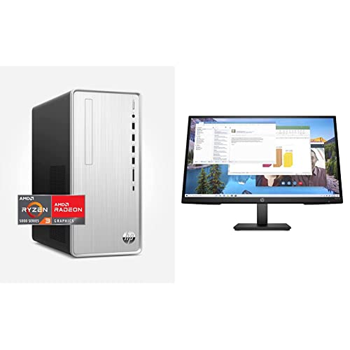 HP Pavilion Desktop PC, AMD Ryzen 3 5300G, 4 GB RAM, 256 GB SSD & M27ha FHD Monitor-Full HD Monitor(1920 x 1080p)- IPS Panel and Built-in Audio-VESA Compatible 27-inch Monitor, Black