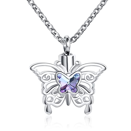 LuxglitterLin Butterfly Urn Necklace for Ashes for Ashes Animal Cremation Jewelry Keepsake Memorial Pendant Jewelry for Women Girls