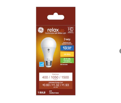 GE Relax LED 3-Way Light Bulb, 5/11/16 Watt, Soft White, A19 Bulb with Medium Base (Pack of 1 ( 5/11/16 Watt)