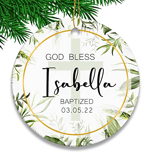 Custom Personalized Ornaments, God Bless Baptism Ornament, 2022 Christmas Ornament, Decor Hangings for Christmas Tree – Circle Ceramic Ornaments