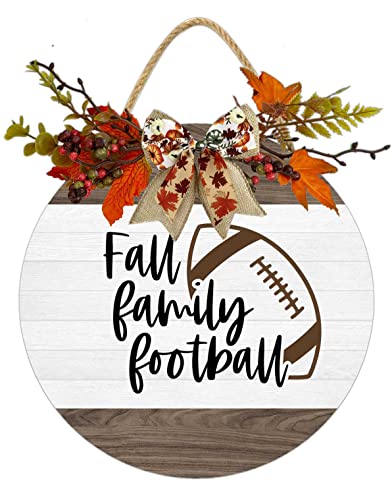 Fall Family Football Wood Hanging Sign Football Round Round Wreath Wall Hanger Porch Decor for Home Window Wall Farmhouse Indoor Outdoor Decorations Porch Decor Farmhouse Wood Home Sign Housewarming Gift All Seasons Gift 12 Inch