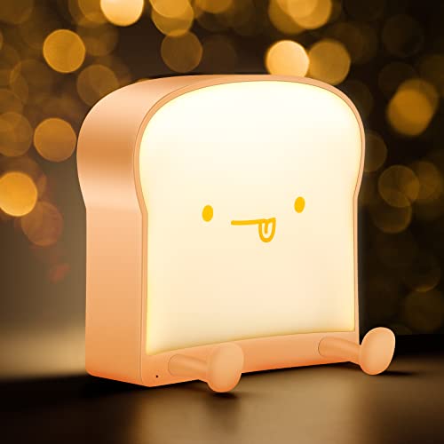 bysonice Cute Night Light, Toast Bread LED Dimmable Night lamp with Rechargeable and Timer, LED Touch Sensor Lamp Mobile Phone Shelf Desk Room Decor, Birthday Gifts Ideas