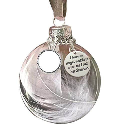 Christmas Ornaments Angel Feathers Ball Can Put Photos, Angels in Heaven Pendants Memorial Ornament Feather Ball Christmas Tree Hanging Ornament Memorial Decor 6cm