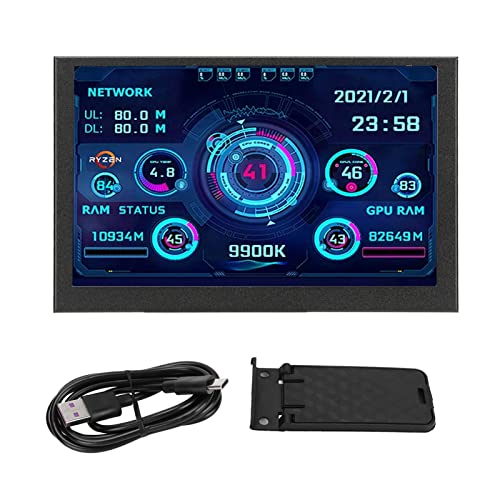 Computer Temp Monitor, PC CPU RAM HDD Data Monitor Computer Temperature Display with Screen Stand and USB C Cable, Professional PC Sensor Panel Display