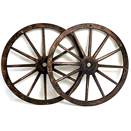 hanlin (2 Pieces) 12” Wood Decorative Wheels, Western Style Decorative Wagon Wheels for Bar, Garage, Coffee Shop, Studio, Home Garden Decor., brown