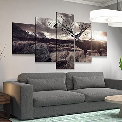 Lewb Multi Panels Canvas Wall Art Badlands Deer Animal Tree Picture Painting Poster Decor Modern Framed Canvas Artwork for Kitchen Home Living Dining Room Decor (150x80cm/60x32inch)