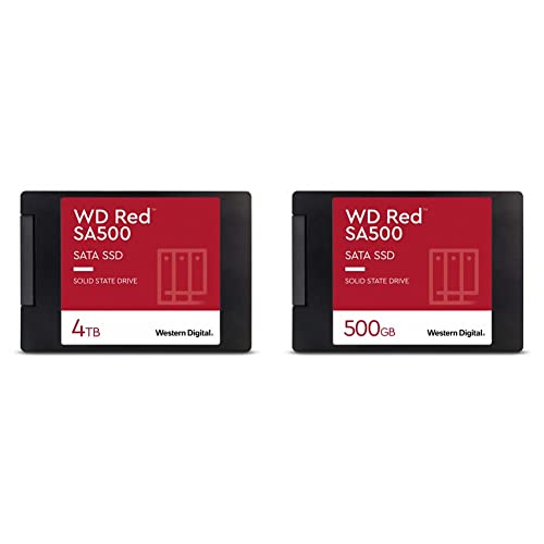 Western Digital 4TB WD Red SA500 NAS 3D NAND Internal SSD – SATA III 6 Gb/s, 2.5″/7mm, Up to 560 MB/s – WDS400T1R0A & 500GB WD Red SA500 NAS 3D NAND Internal SSD – WDS500G1R0A