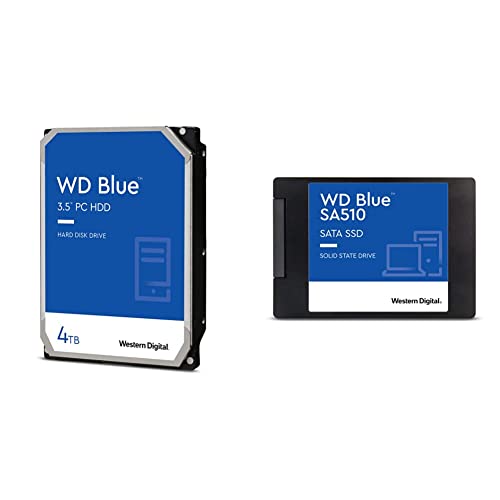 Western Digital 4TB WD Blue PC Internal Hard Drive HDD – 5400 RPM, SATA 6 Gb/s, 256 MB Cache, 3.5″ – WD40EZAZ 1TB WD Blue SA510 SATA Internal Solid State Drive SSD – WDS100T3B0A
