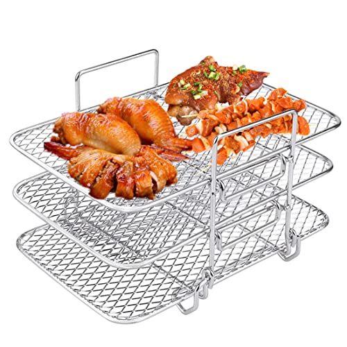 RAYWIND Air Fryer Rack Compatible with Ninja Foodie Grill Airfryer Stainless Steel Air Fryer Steaming RackS Air Fryer Square Pan Rack 3-layer Grid Grill Rack Dehydrator Stand Kitchen Accessories