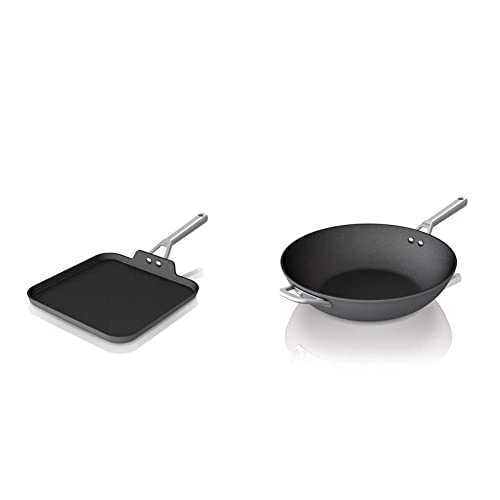 Ninja C30628 Foodi NeverStick Premium 11-Inch Square Griddle Pan & Oven Safe to 500°F, Slate Grey & C30928 Foodi NeverStick Premium 11-Inch Wok, Slate Grey