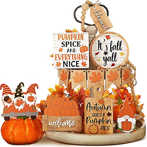 Fall Tiered Tray Decor Fall Decor,Fall Wooden Signs Pumpkins Decorations for Home Thanksgiving Rustic Farmhouse Autumn Tiered Tray Decor for Kitchen Coffee Bar Table Holiday (A1-Fall)