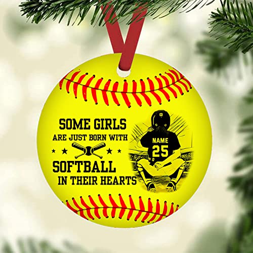 Tinoshop Personalized Softball Ornament Girls with Softball in Their Souls Circle Ornament Ceramic Ornaments Christmas Tree Hanging Pine Tree (Softball 1)