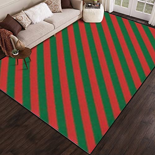 PeeNoke Green Square Christmas Wrapping Paper with red Stripes for Holiday Area Rug Outdoor Patio Rug Play Mat Modern Floor Carpet Non-Slip Home Decor Living Room Kids Bedroom Nursery, 6×9 ft