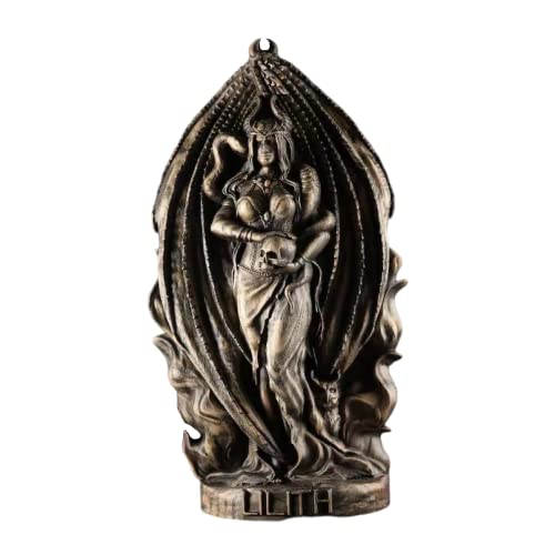 HFFG Satan Female Demon Lilith Sculpture Ornaments, Western Goddess Statues Nordic Mythology Goddesses, Altar Crafts, Creative Desktop Decorations. (Black Gold)