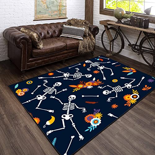 Modern Home Kids Playroom Area Rugs Day of The Dead Seamless Holiday with Bones and skeletones Stock Carpets Non-Slip Extra Size Yoga Mat Runner Rug for Living Room Bedroom Kid Nursery Home Decor