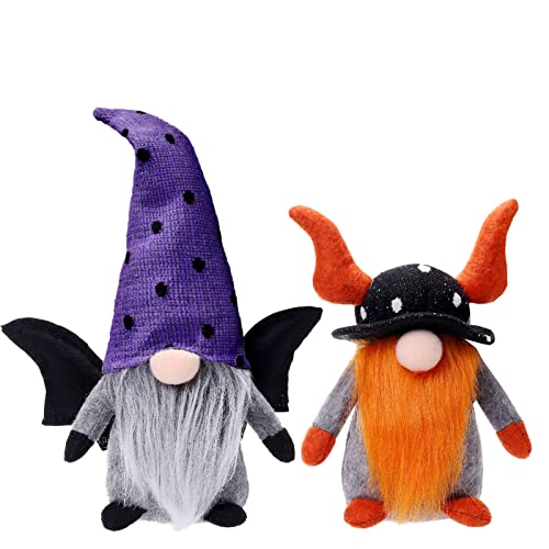 AUSHENKE 2Pcs Halloween Gnome Plush Doll, Halloween Handmade Bat and Horn Swedish Gnomes, Halloween Gnomes Decorations for Home, Halloween Table Tiered Tray Gnomes Decor Ornaments