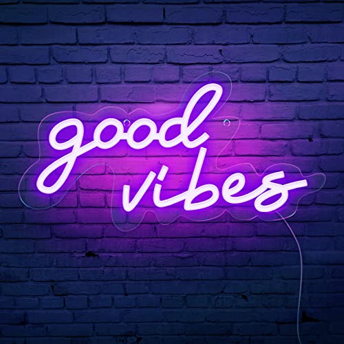 Coconeon Good Vibes Neon Sign, Powered by USB with Switch, Pink LED Neon Signs for Bedroom,Wall Decor,Wedding,Game Room,Party, Bar Decor-16.1*8.2″-Purple