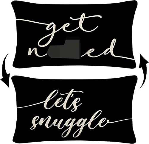 Let’s Snuggle Reversible Black Decor Throw Pillow Case Decor for Home Bedroom, 12” x 20” Pillow case, Great Gift for Girlfriend, Boyfriend, Wife, Husband, Lover Wedding Anniversary 