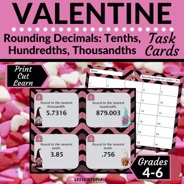 Rounding Decimals | Task Cards | Valentine