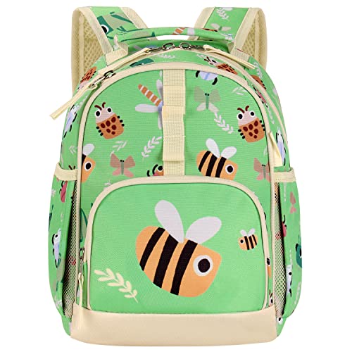 Choco Mocha Toddler Backpack for Girls 12 inch Bee Backpack for Toddler Girls Backpack Small Kids Backpack with Chest Strap Little Girls Daycare Backpack for 1 2 3 Year Old Bookbag age 1-3 Green