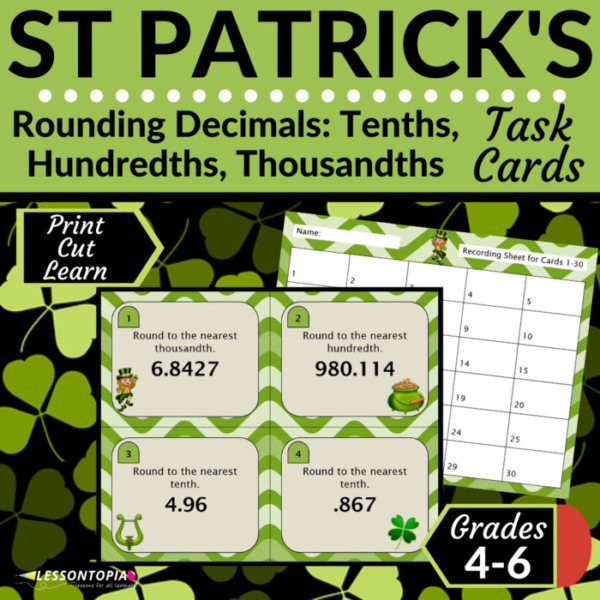 Rounding Decimals | Task Cards | St. Patrick’s Day