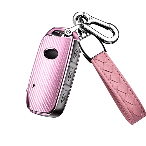 HIBEYO Key Fob Cover Case for 2019-2021 KIA Sorento Soul Sportage Forte NIRO Seltos Telluride Cerato Push Start Car Keychians Soft TPU Key Shell for Men Women (Pink)