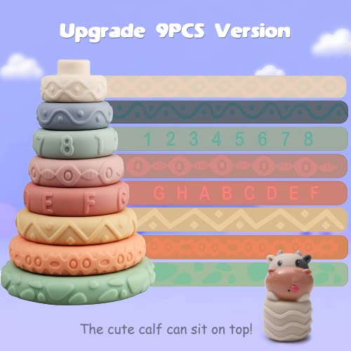 Maikerry 9PCS Stacking and Nesting Circle Toy with Cow,Soft Rings Building Stacker Squeeze Toy ,Early Educational Learning Stacking Blocks Tower, Montessori Toys for 1,2,3 Year Old | The Storepaperoomates Retail Market - Fast Affordable Shopping