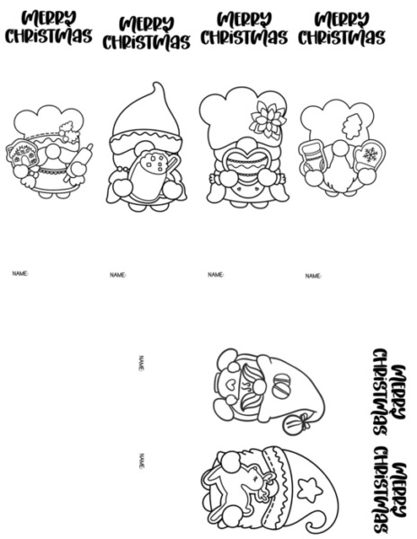 Christmas Gnomes Coloring Bookmark for Kids ( K – 2nd grade) Holidays Season