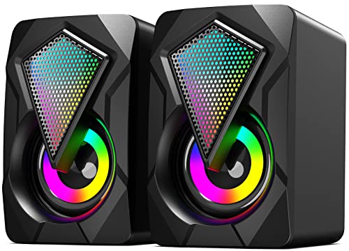 Computer Speakers, 2.0 USB Powered Gaming Speakers with Volume Control, RGB Lights, 3.5mm Aux-in Stereo Small Speaker for PC Desktop Laptop Monitor