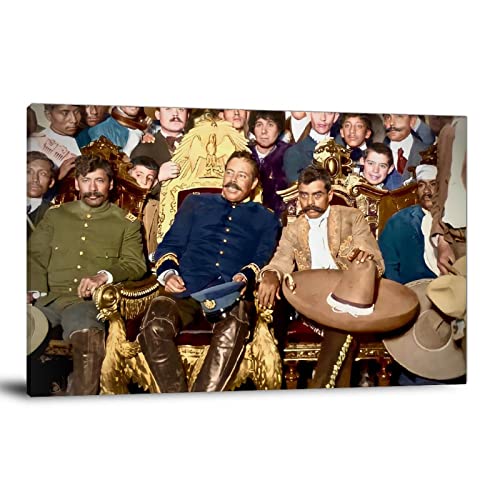 LIXI Artworks Posters 1914 Pancho Villa And Emiliano Zapata In The Presidential Palace Canvas Wall Art Poster Gifts Bedroom Prints Home Decor Hanging Picture Framed,24x36inch(60x90cm)