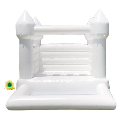 Inflatable White Bounce House with Air Blower Bouncy Castle (Mini/8x10ft, White with Ball Pit, PVC)