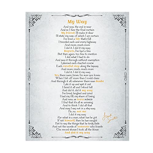 Frank Sinatra-“My Way”-Song Lyric Wall Art -11 x 14″ Vintage Music Poster Print -Ready to Frame. Classic Song Lyrics Print for Home-Office-Studio Decor. Perfect Gift for All Jazz & Sinatra Fans!