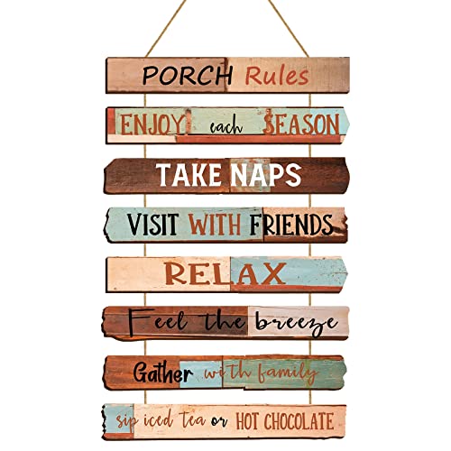 Porch Rules Sign Outdoor Wood Plaque Porch Signs Wall Art Porch Rule Wall Decor Relax Take Naps Quotes Rustic Vintage Wooden Hanging Wall Art Gift for Home Farmhouse Porch Patio Garden Door Decoration