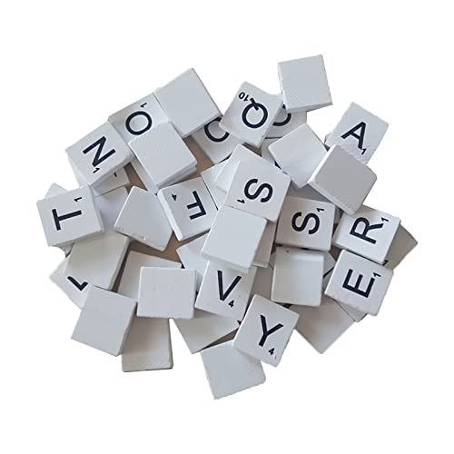 QOEGVE Alphabet Wood Chips, Natural Pine Wood Blocks, Scrabble Alphabet Mat, Handcraft Kit, White, 200 PCS (SG03-CA-ZX0284)