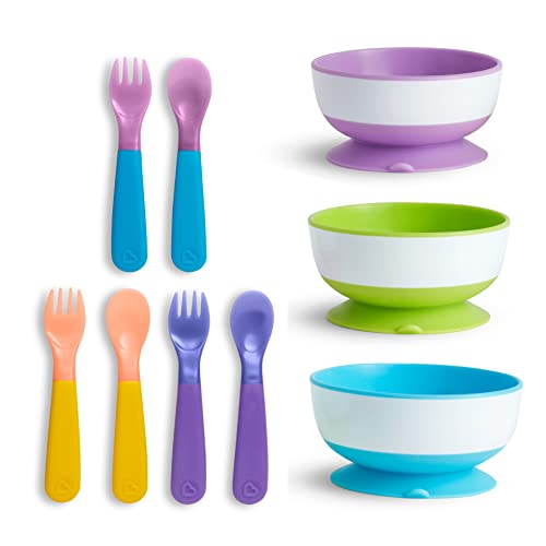 Munchkin 3pk Stay Put Suction Bowls and 6pk Color Changing Forks and Spoons