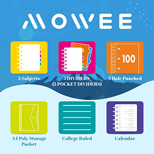 MOWEE Spiral Notebook – 5 Subject Notebook, College Ruled Notebook 3-Hole Punched With Dividers, Storage Pockets, 11″ Ruler, 200 Pages, for Writing Journal, Home &Office, School Supplies, A4, Lime Green | The Storepaperoomates Retail Market - Fast Affordable Shopping